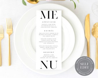 Wedding Menu Card Template, Classic Black and White Wedding Menu, "We Do" Printable Wedding Menu, Instant Download, MNU-001