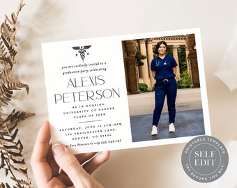 Nursing School Graduation Party Invitation Template: 5x7 Editable Announcement (Digital Download)