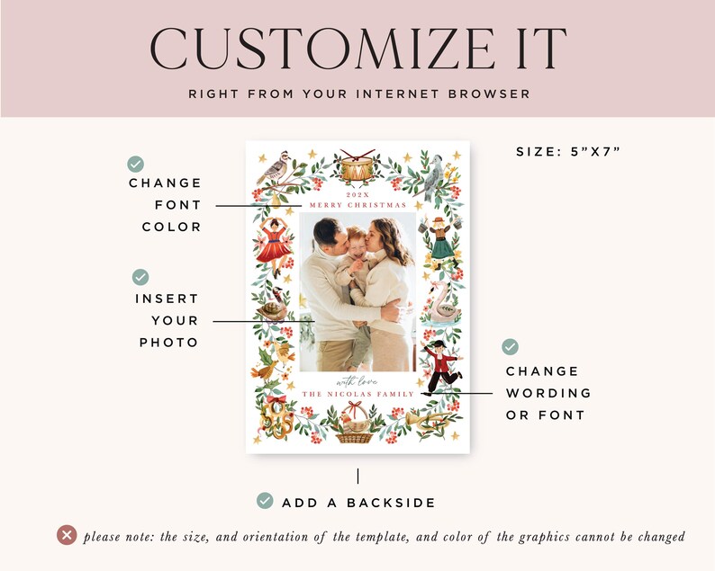 12 Days of Christmas Photo Card Template, Holiday Photo Card Printable, DIY Christmas Card, 5x7, Corjl Editable Instant Download, CHR-004 image 5
