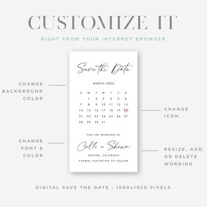 Calendar Digital Save the Date Template, Electronic Save the Dates, Text, Social Media, Email, Instagram, Instant Download, STD-P06 image 4
