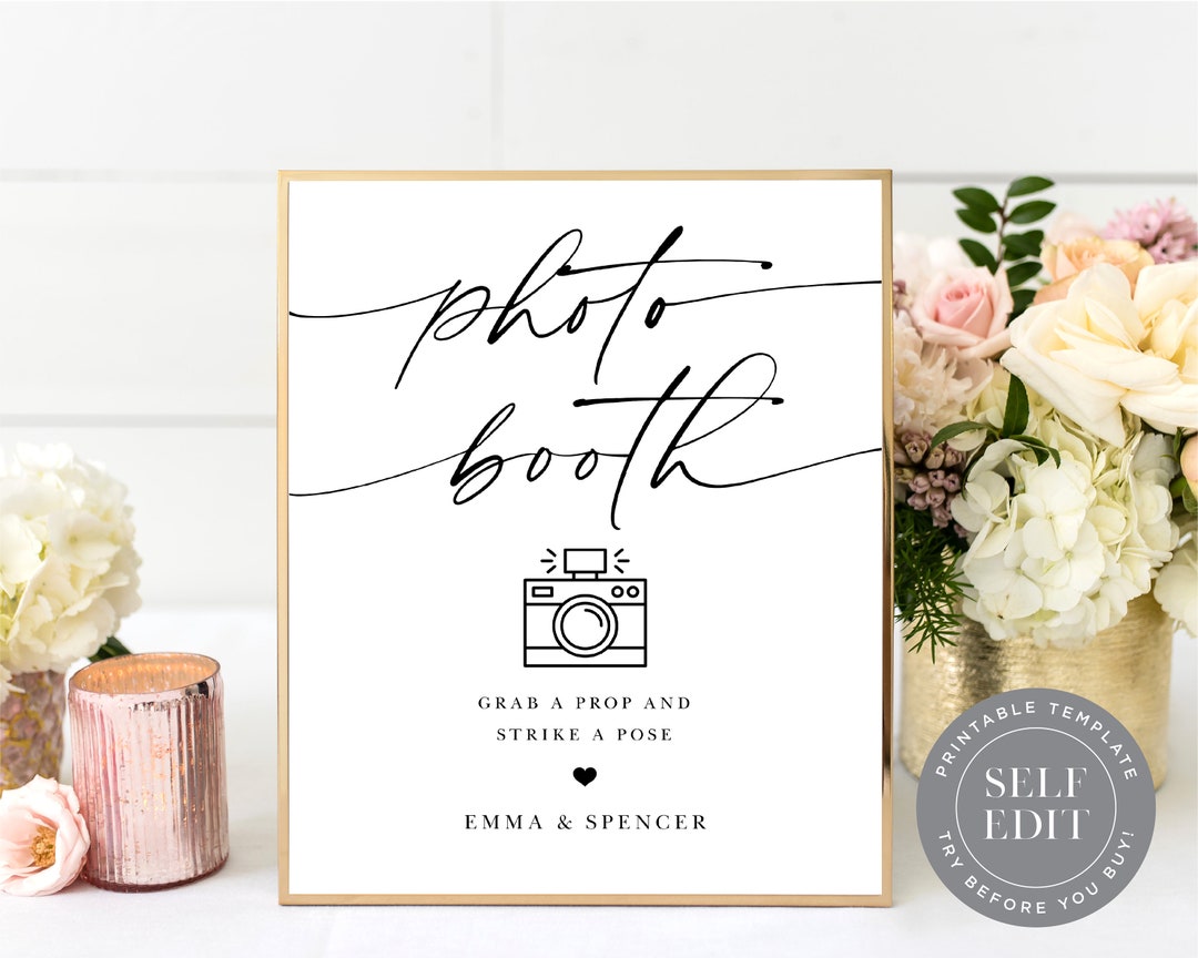 Photo Booth Wedding Sign Template, Minimalist Photo Booth Wedding ...