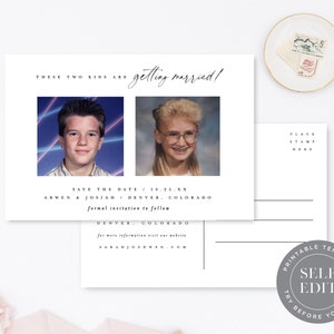 Kind Foto Save the Date Postkarte Vorlage, minimalistische Kindheit Save the Date druckbare, Größe 4 x 6, Corjl bearbeitbar Sofortiger Download STD-P15