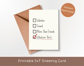 Tarjeta imprimible para San Valentín con temática situacional - Tarjeta de felicitación informal - Interior en blanco - Descarga digital