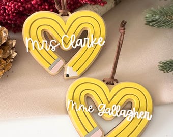 Personalized Heart Pencil Ornament | Custom Name Teacher Gift | Classroom Christmas Gift