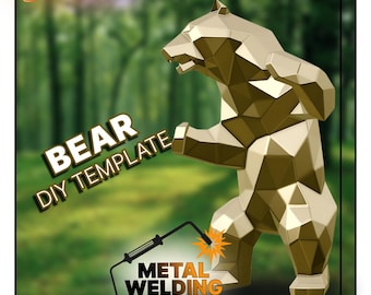 DIY metal bear welding sculpture template,digital low poly bear,dxf,pdo,files for cnc plasma or laser cutting
