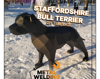 DIY metal staffordshire bull terrier welding sculpture template,digital low poly staffordshire bull terrier,dxf,pdo,files for cnc plasma