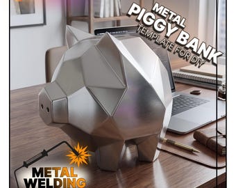 DIY metal piggy bank welding sculpture template,digital low poly piggy bank,dxf,pdo,files for cnc plasma or laser cutting