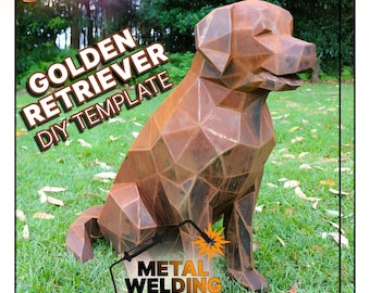 Low Poly Golden Retriever Metal Sculpture DXF Plans – Welding Template (Digital Download)