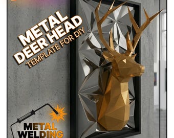 DIY metal deer head welding sculpture template,digital low poly deer head,dxf,pdo,files for cnc plasma or laser cutting
