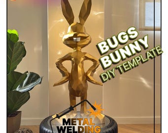DIY metal Bugs Bunny welding sculpture template,digital low poly Bugs Bunny,dxf,pdo,files for cnc plasma or laser cutting