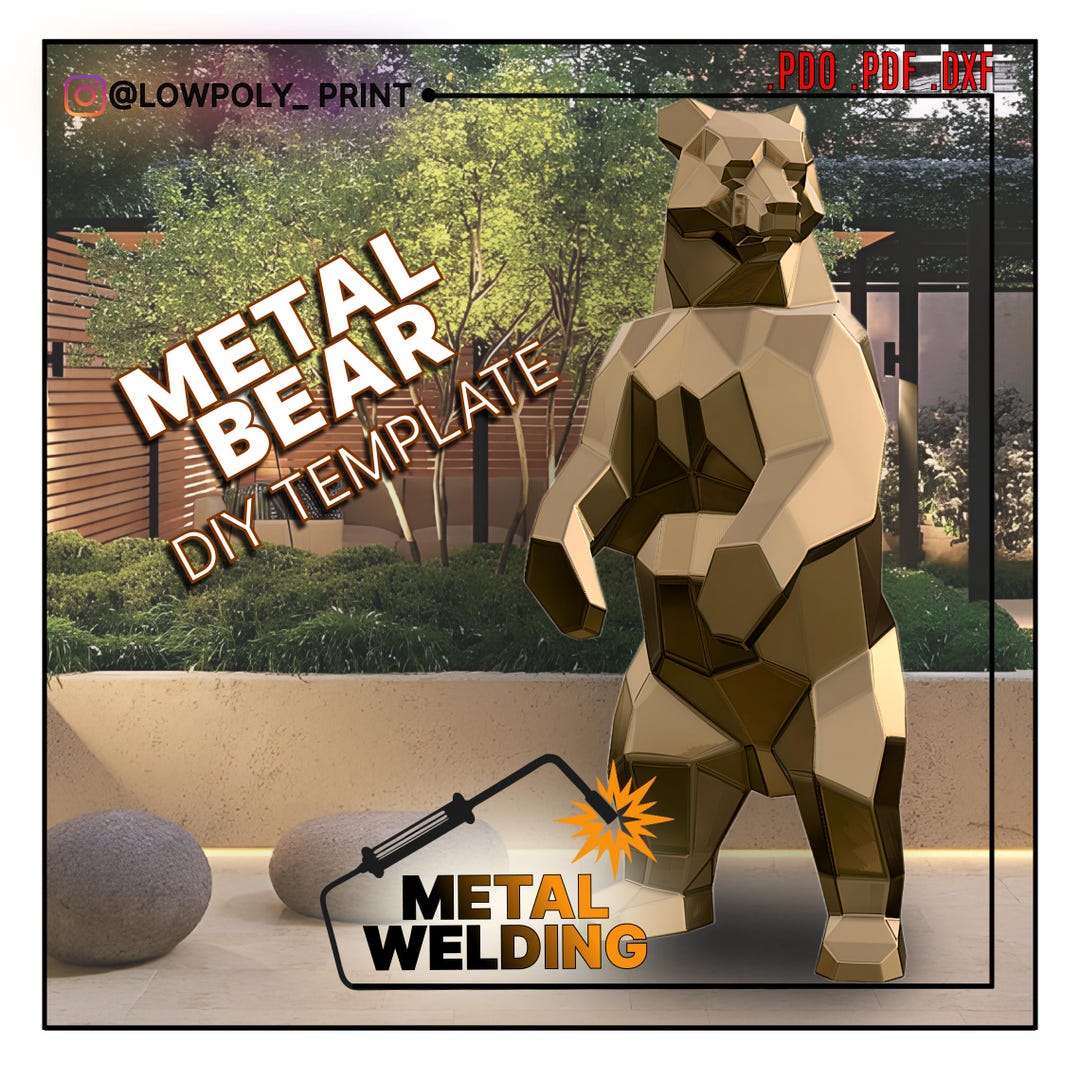 DIY Metal Bear Welding Sculpture Template,digital Low Poly Bear,dxf,pdo ...