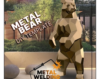 DIY metal bear welding sculpture template,digital low poly bear,dxf,pdo,files for cnc plasma or laser cutting