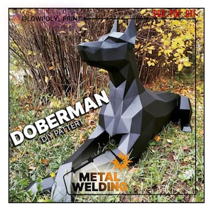 Metal doberman dog,polygonal metal welding pattern,doberman dog handmade in metal,doberman dog metal sculpture PDF DXF,lowpoly doberman dog