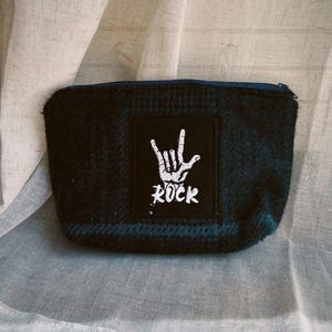 Handgemachte Marine Tartan Tasche, Rock Musik Skeleton Patch, Reise Kulturtasche