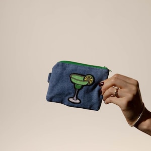 Handgemaakte sleutelhanger sleutelhanger portemonnee tas bedel denim margarita cocktail pailletten