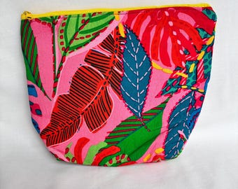 Handgemachte helle bunte tropische Blatt-Druck-Make-up-Tasche Beutel-Beutel (22 x 20 cm)
