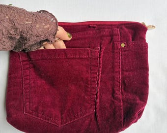 Handgemachte Kosmetiktasche Etui Etui Kord rot mit Reißverschluss in bordeaux weinrot whimsigoth