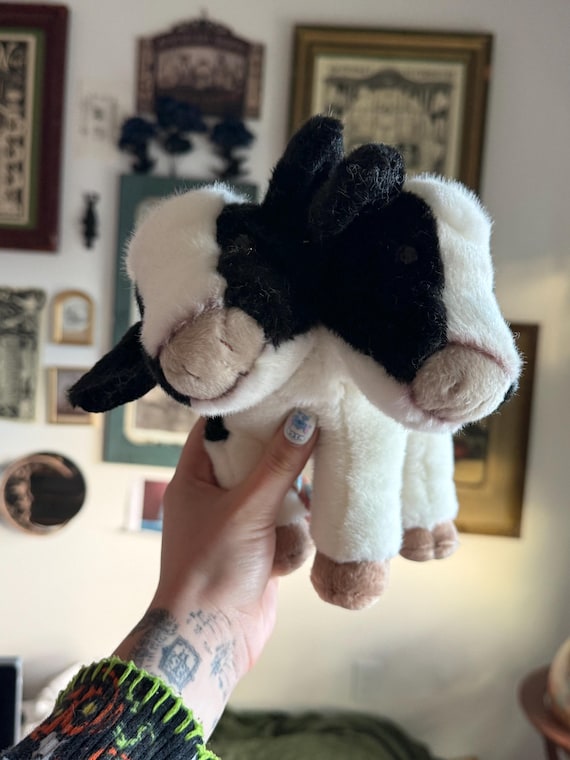 Two headed Calf plushie with piercings alternative gift