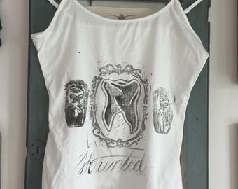 Hand Printed Tank Top, Spooky Goth Vibes, Coquette Grunge Teeth Shirt