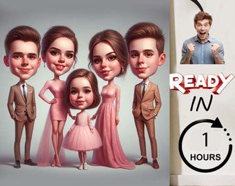 Ritratto di famiglia personalizzato: regalo di cartone animato personalizzato
