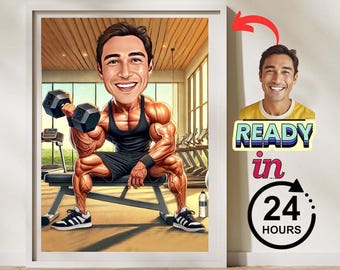 Ritratto caricaturale personalizzato di sollevatore di pesi: regalo fitness personalizzato