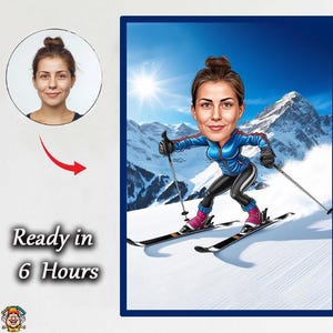 Ski Cartoon caricature | Ski gift | Custom Ski Caricature | Ski caricature from photo | gift for Skier | Ski portrait | Ski cartoon gift