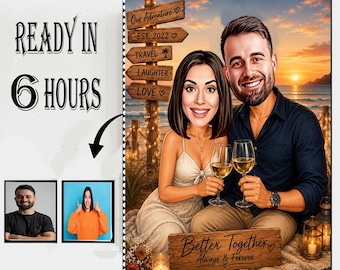 Benutzerdefinierte Paar Karikatur Porträt vom Foto, romantische Strand Cartoon Geschenk, personalisierte Jubiläum Etsy Art