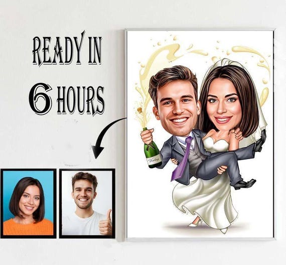 Custom Couple Caricature Portrait, Wedding Anniversary Gift
