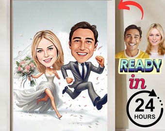 Caricatura di matrimonio personalizzata: ritratto di coppia personalizzato in stile cartone animato