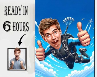 Personalized Skydiver Caricature Portrait: Custom Cartoon Drawing from Photo