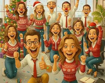 Caricatura di gruppo personalizzata – Ritratto di gruppo personalizzato per ufficio (download digitale)
