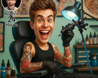 Caricatura personalizzata del tatuatore: regalo personalizzato con cartone animato