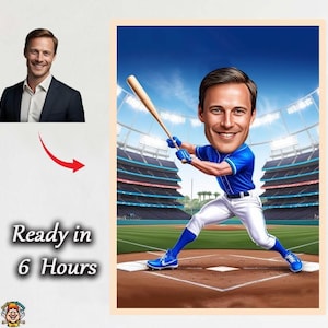 Custom Baseball Player Cartoon Portrait, Baseball Caricature, Gift for Baseball Player, Caricature from Photo, sports caricature