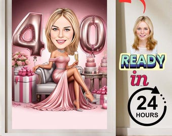 Ritratto caricaturale personalizzato per il 40° compleanno: regalo personalizzato a forma di cartone animato (digitale)