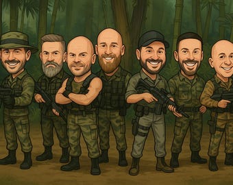 Caricature militari/dell'esercito personalizzate - Caricature disegnate a mano personalizzate da foto / Caricature da regalo / Disegni di cartoni animati