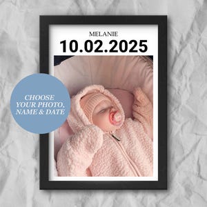 Póster personalizado con foto de nacimiento de bebé — Arte mural para recién nacidos — Regalo de recuerdo para padres, baby shower, primer cumpleaños