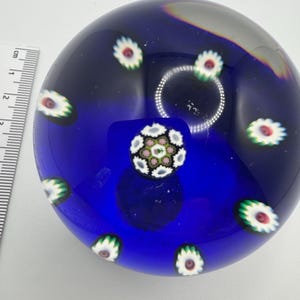 Selkirk blue millefiori glass Paperweight. Vintage. Good condition.