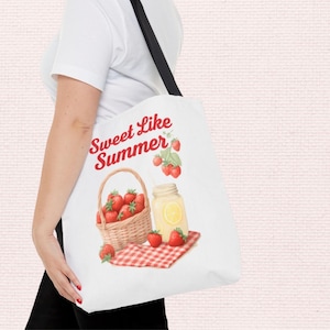 Strawberry Picnic Tote Bag: Cottagecore Market Purse