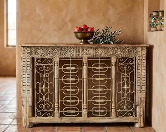 Vintage Console Table Decorative Iron Grill: Farmhouse Entryway Accent TV Media Console, 64