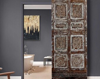 Antique Hand-Carved Door | One Of A Kind | Vintage Single Door | Custom | Rustic Ranch Farmhouse | Interior Exterior Door 80x35in