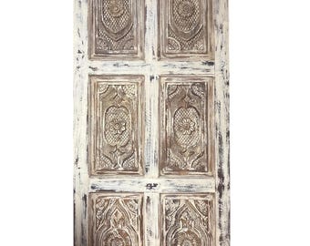 Vintage Whitewash Carved Barn Door: Reclaimed Rustic Wood, 84x36