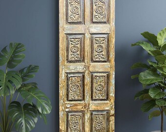 Hand-Carved Reclaimed Wood Door: Antique Custom Barn Door (80x21.5in)