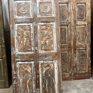 Antique Hand-Carved Teak Door: Spanish Style Rustic Barn Door (80x32.75