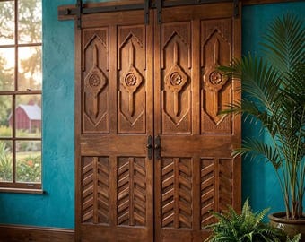 Old World Carved Solid Wood Entry Doors: Vintage Spanish Style Hinged or Sliding Barn Doors, 80x30in