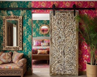 Vintage Tree of Life Carved Wood Door: Custom, Wall Art, Yoga Sculpture (84x40in)