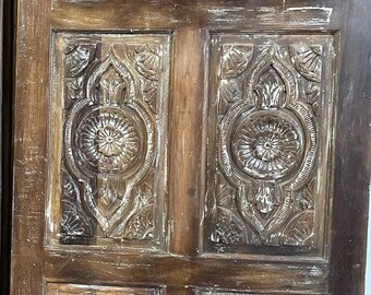 Vintage Bohemian Floral Hand Carved Door Reclaimed Solid Wood Vintage Farmhouse Style Wall Art Single Interior Door Artsy Barn Door 84x36