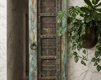 Antique Indian Haveli Door Rustic Teak Barn Door Tall Architectural Panel 90