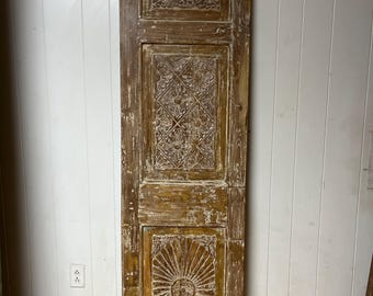 Antique Door Panel, Rustic Carved Wood Custom Door, Barn Door (80x21)