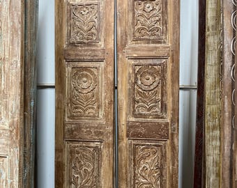 Antique Floral Carved Wood Double Doors:  CUSTOM SIZE Hinged or Barndoors 80x35