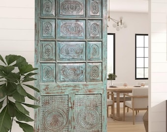 Vintage Carved Reclaimed Wood Door: Rustic Floral Exterior Interior Barn Door (81x36.5)